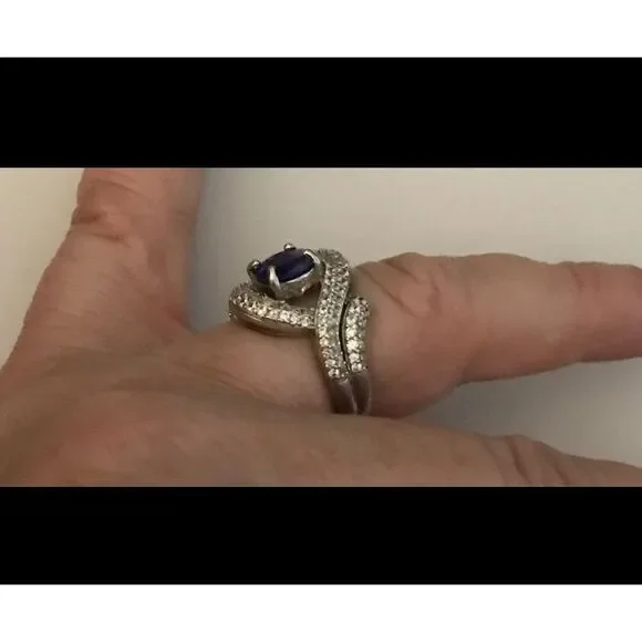 Gorgeous New Genuine Tanzanite & White Sapphire Gemstone Ring Sz 8